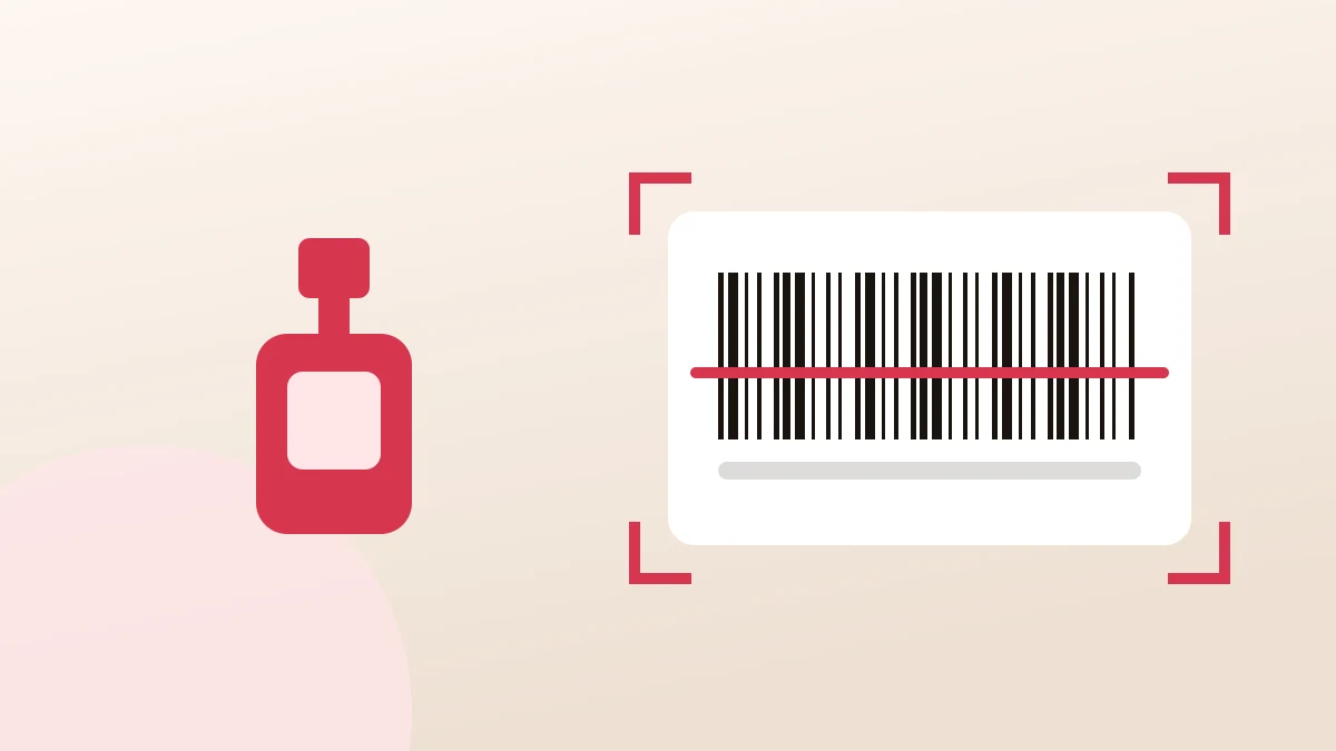 A nail polish bottle beside a barcode inside a scanner frame