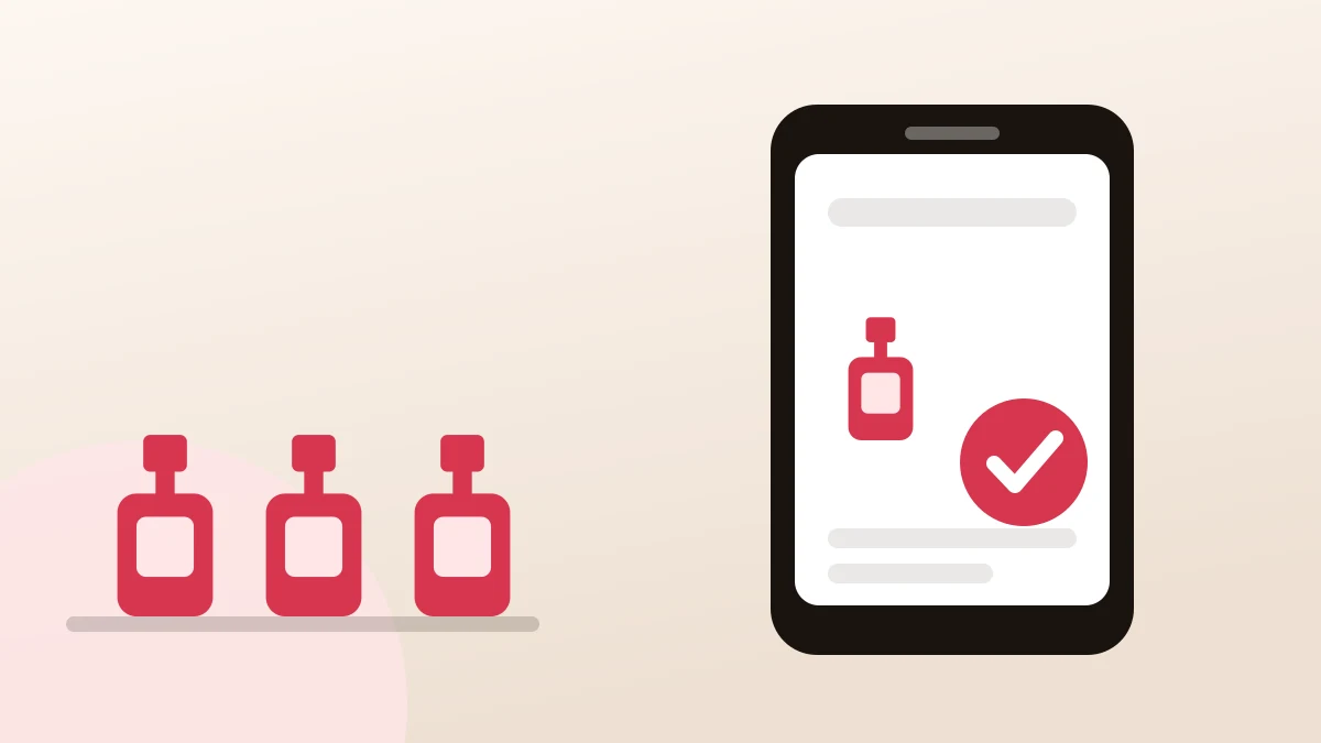 A phone showing a saved polish next to bottles on a shop shelf