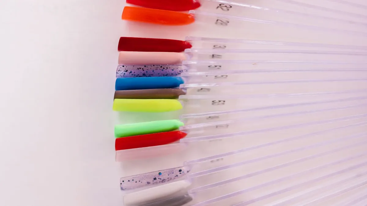 A fan of painted nail polish swatch samples