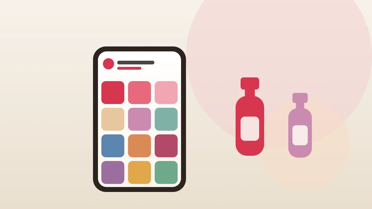 A phone showing a nail polish collection beside real bottles